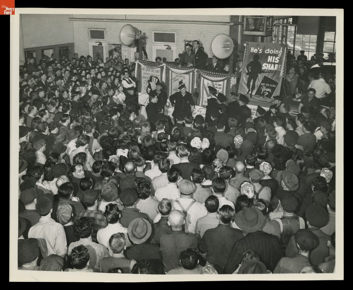 Walter Pidgeon Speaking at a War Bond Rally, Ford Motor Company Rouge Plant, January 1944