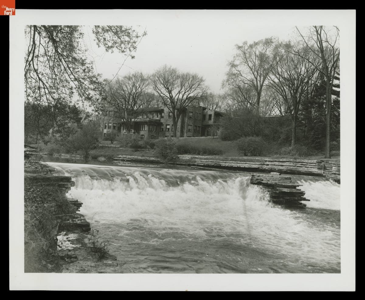 View of Fair Lane Estate from across the Rouge River, circa 1953