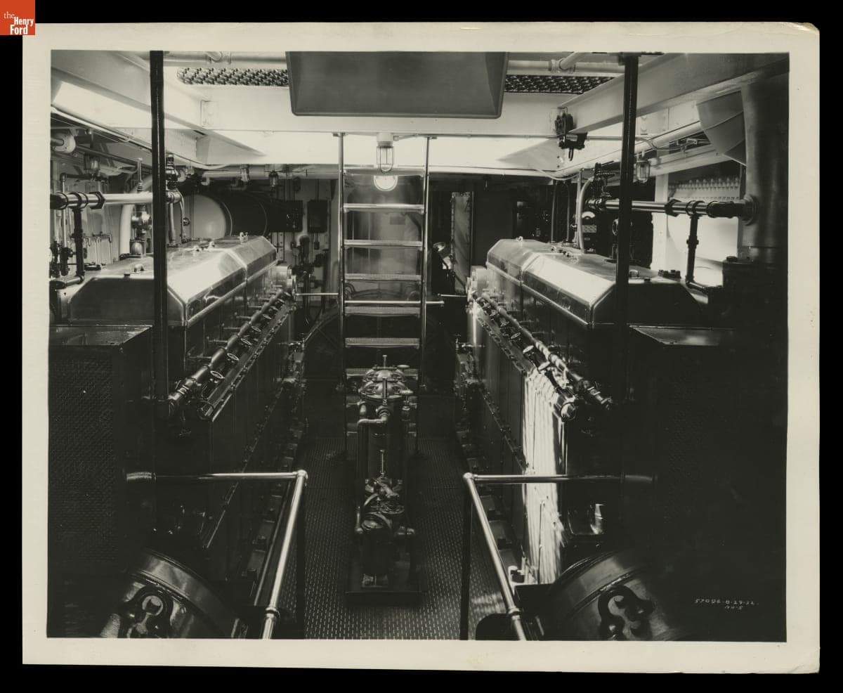 Engine Room on Ford Motor Company Tugboat "Dearborn," August 1932
