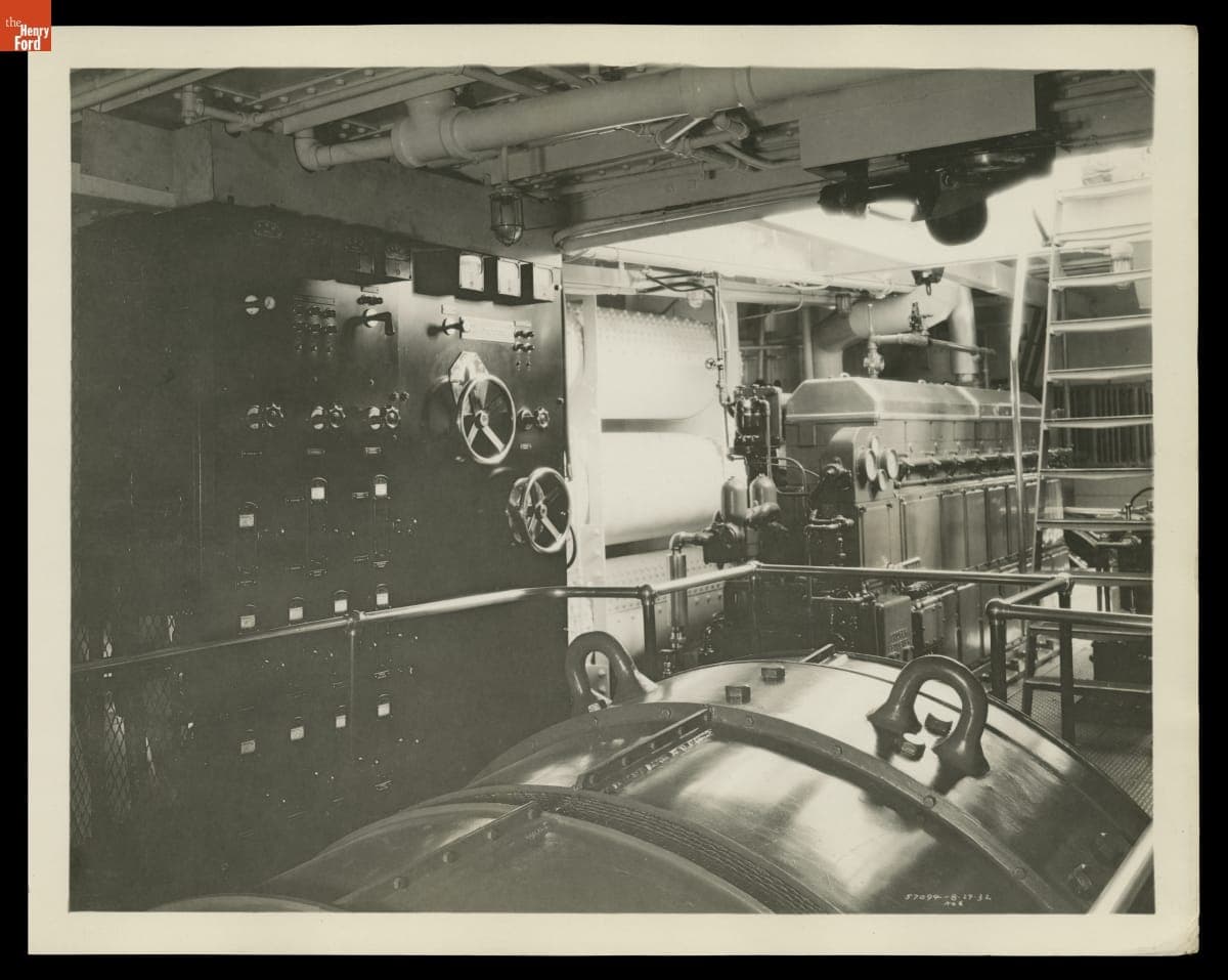 Engine Room on Ford Motor Company Tugboat "Dearborn," August 1932