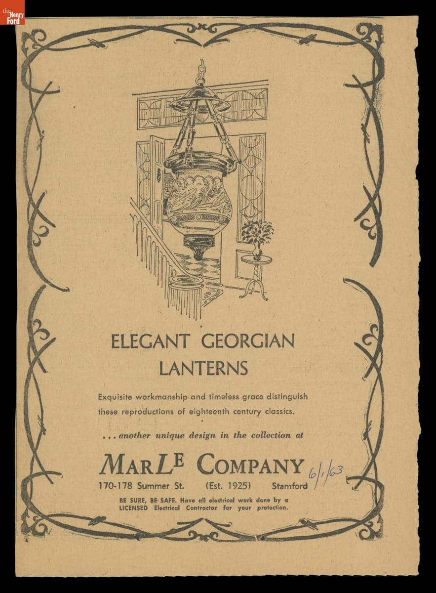 "Elegant Georgian Lanterns," Marle Company Advertisement, June 1963