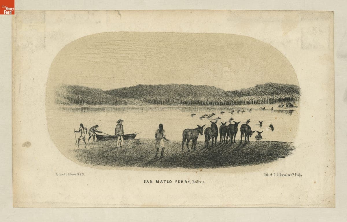 Lithograph, "San Mateo Ferry, Bolivia," circa 1855