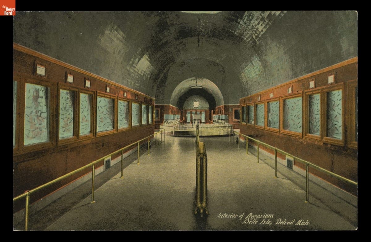 "Interior of Aquarium, Belle Isle, Detroit, Mich.," circa 1910