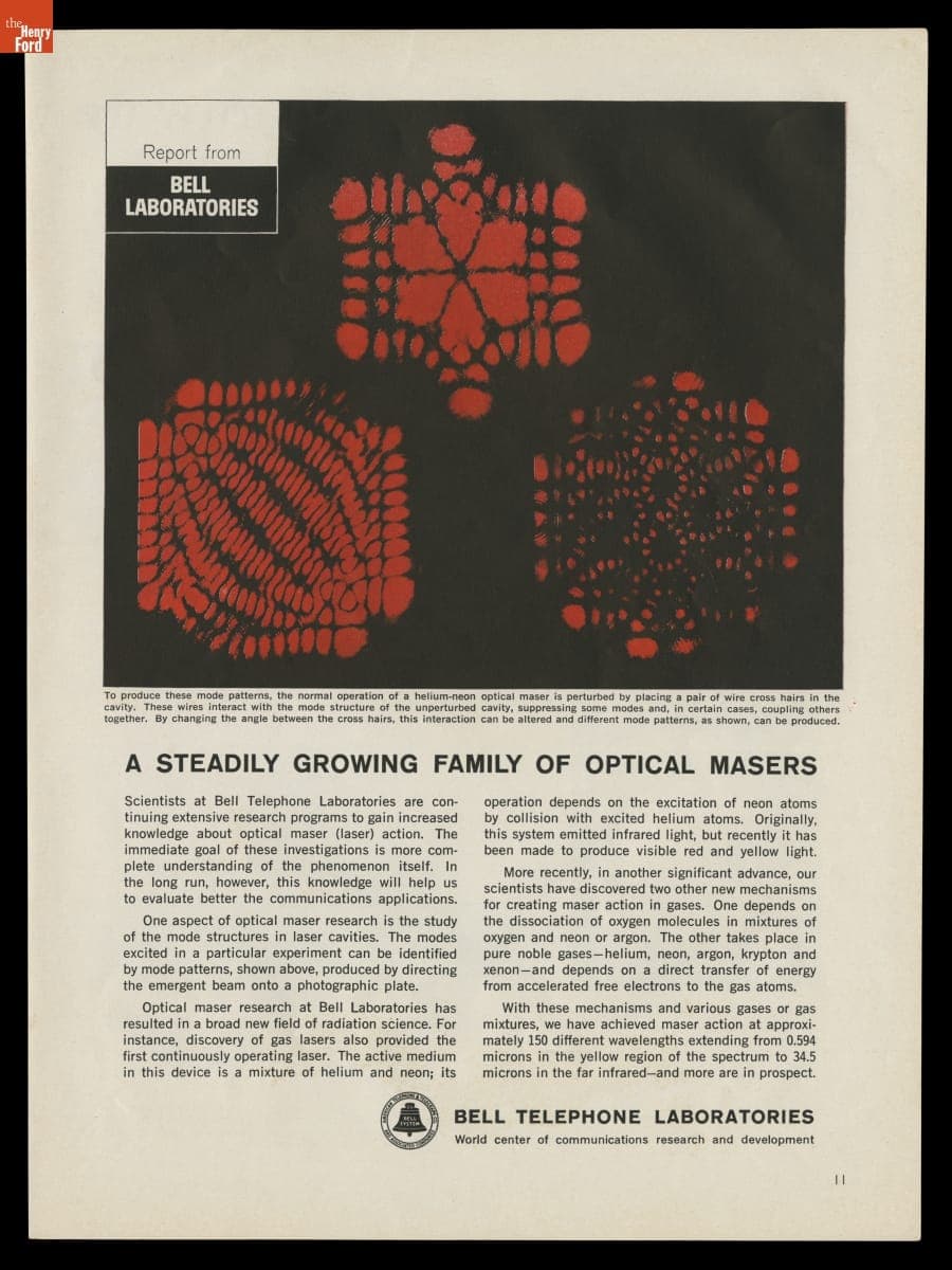 "A Steadily Growing Family of Optical Masers," Bell Telephone Laboratories Advertisement, 1963