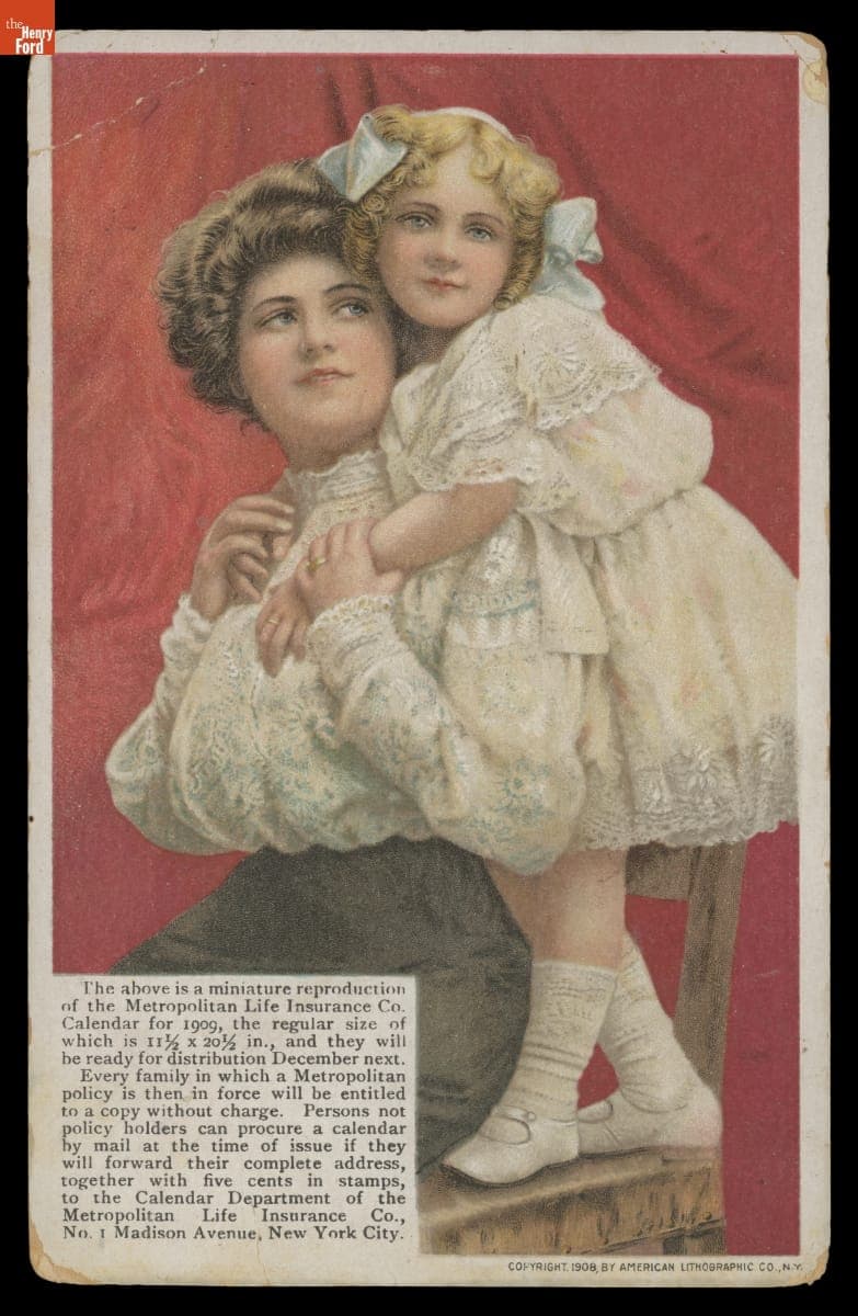 Postcard Advertising the Metropolitan Life Insurance Company Calendar for 1909