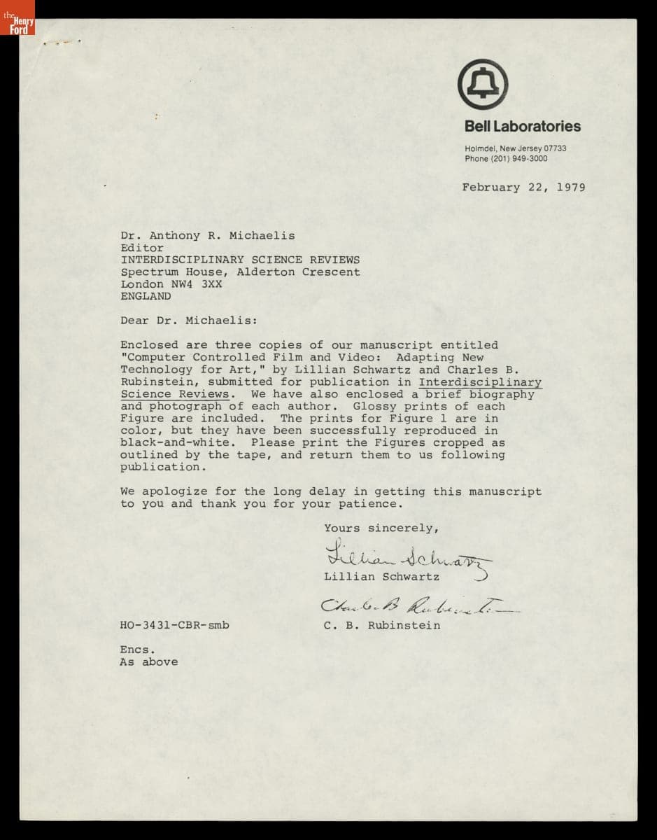 Correspondence about Publishing Bell Laboratories Research on Computer-Generated Film and Video for Art, 1979