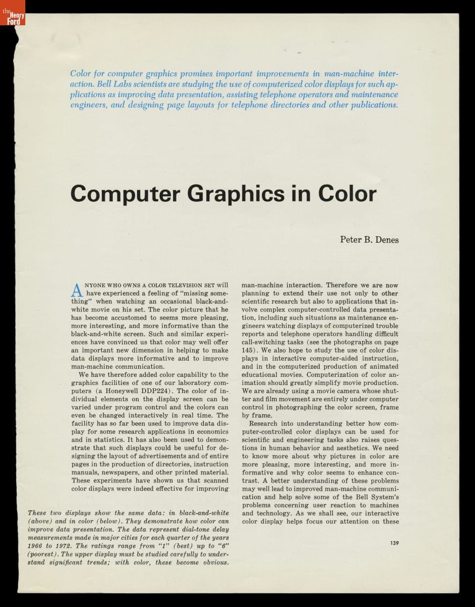 "Computer Graphics in Color," Article from "Bell Laboratories Record," May 1974