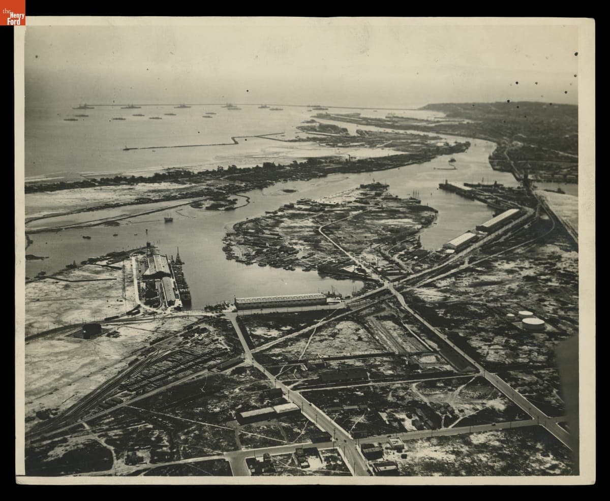 Aerial View of Los Angeles Harbor and Part of the Pacific Fleet, circa 1922