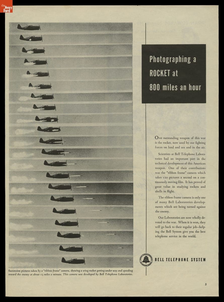 "Photographing a Rocket at 800 Miles an Hour," Bell Telephone System Advertisement, 1945