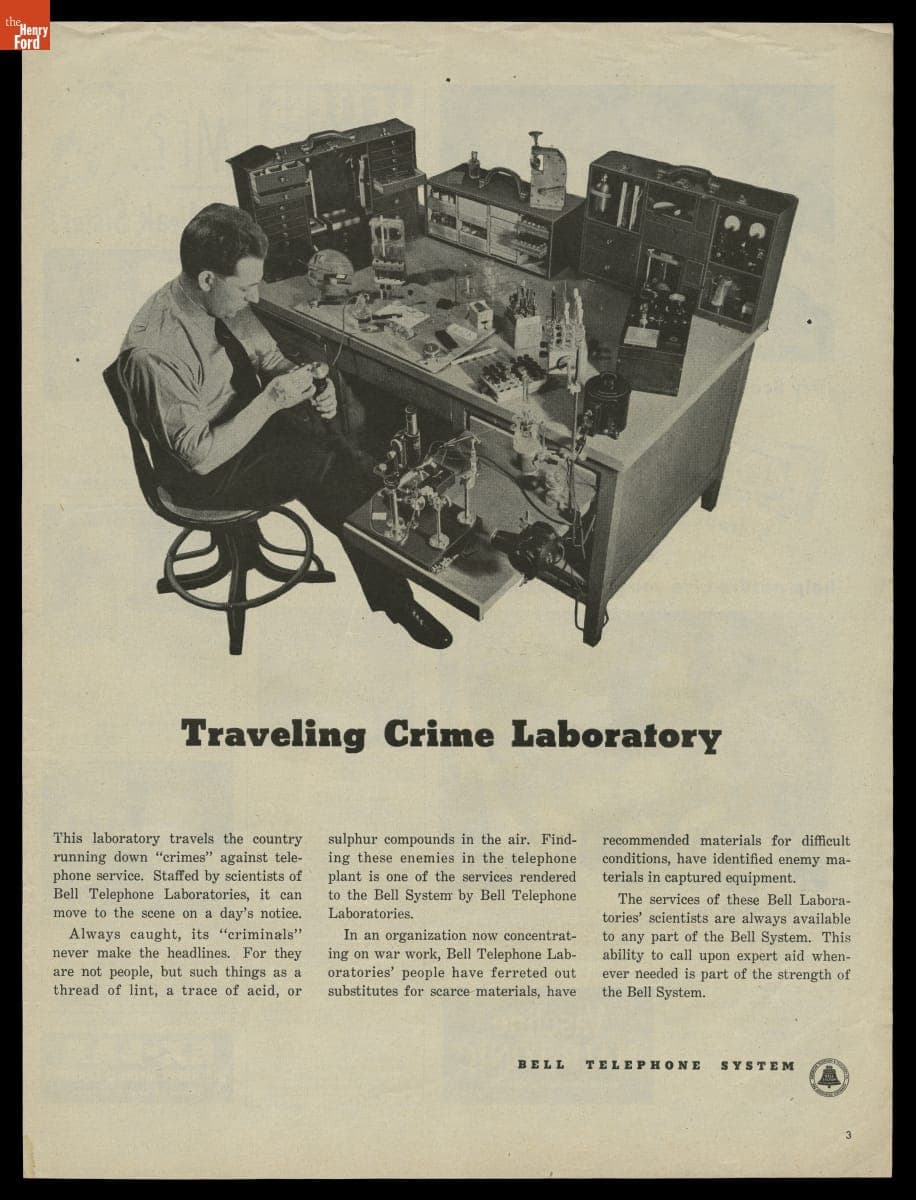 "Traveling Crime Laboratory," Bell Telephone System Advertisement, 1945