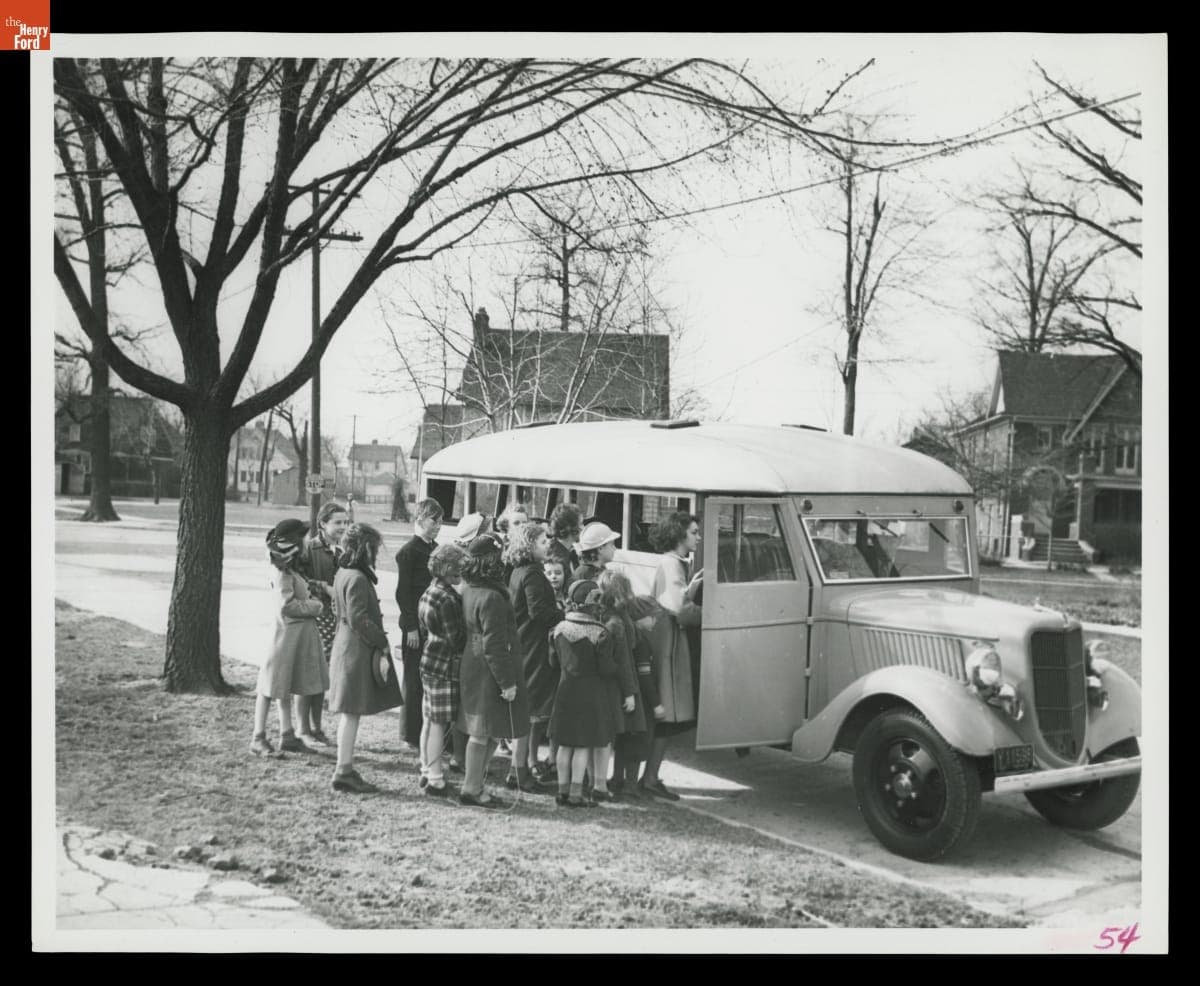 Children Boarding Edison Institute School Bus, April 1937