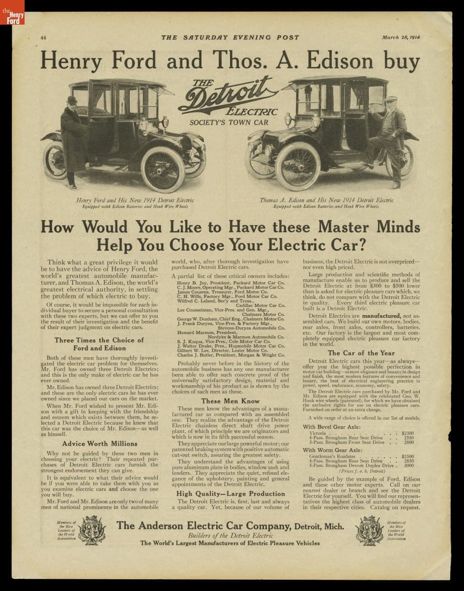 "Henry Ford and Thomas A. Edison Buy the Detroit Electric," 1914