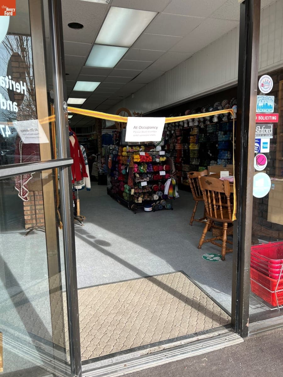 Occupancy Sign at Entrance to Heritage Spinning & Weaving Shop as Used during COVID-19 Pandemic