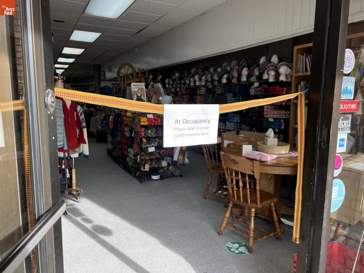 Occupancy Sign at Entrance to Heritage Spinning & Weaving Shop as Used during COVID-19 Pandemic