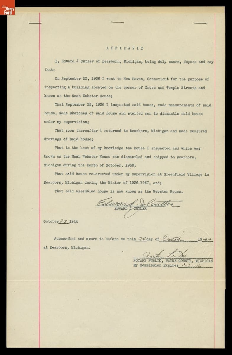 Relocating the Noah Webster Home from New Haven, Connecticut to Greenfield Village