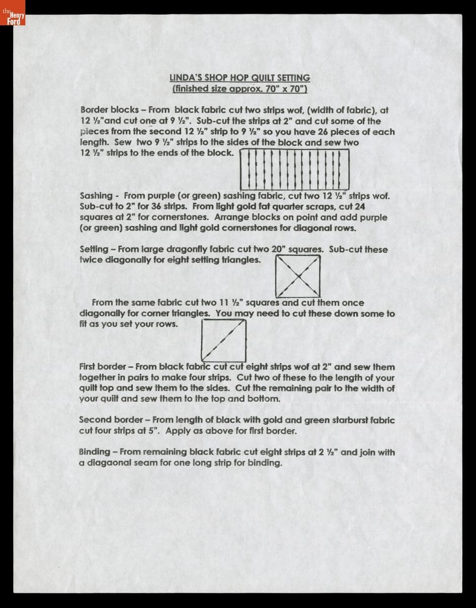 Finishing Pattern and Instructions for Pumpkin Patch Shop Hop Quilt, 2007