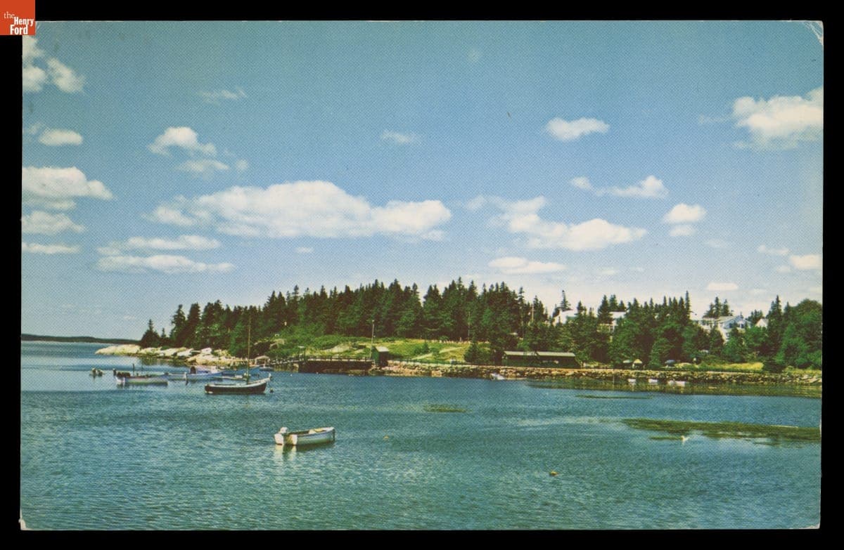 "Cape Newagen and Newagen Inn from Town Pier, Boothbay Harbor, Maine," 1954