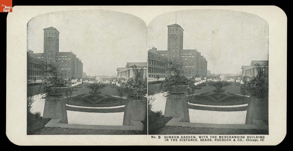 "Sunken Garden, With the Merchandise Building in the Distance, Sears, Roebuck & Co., Chicago, Ill.," 1906-1908