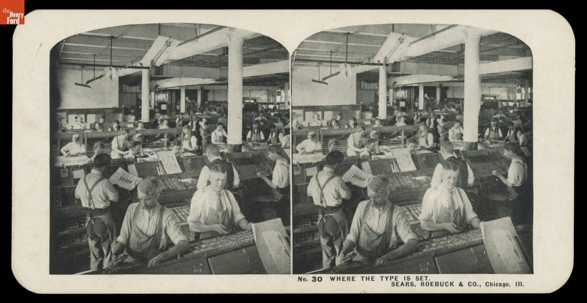 "Where the Type is Set. Sears, Roebuck & Co., Chicago, Ill.," 1906-1908