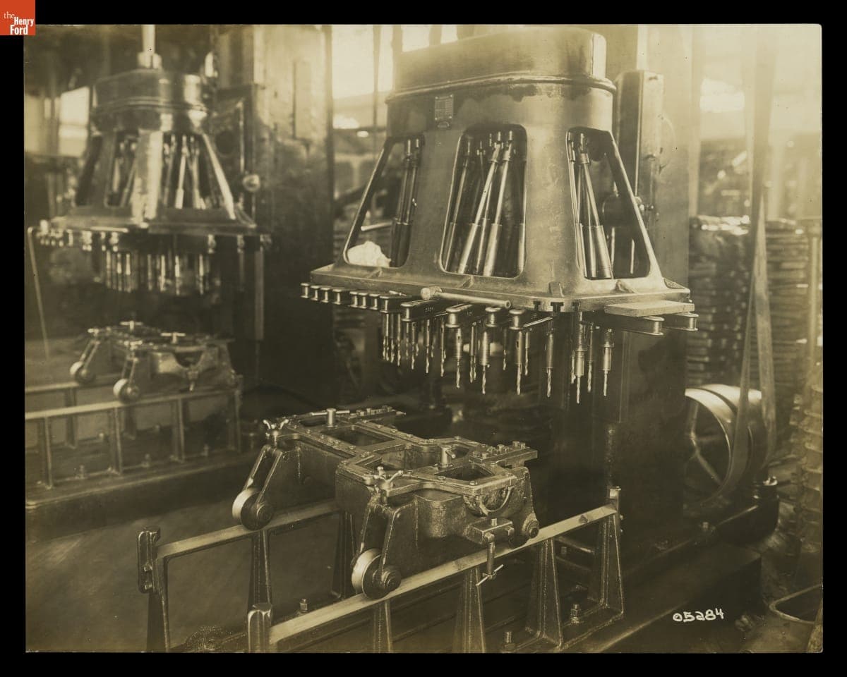 Multiple Spindle Drill for Crankcase Drilling at Ford Motor Company Highland Park Plant, circa 1910
