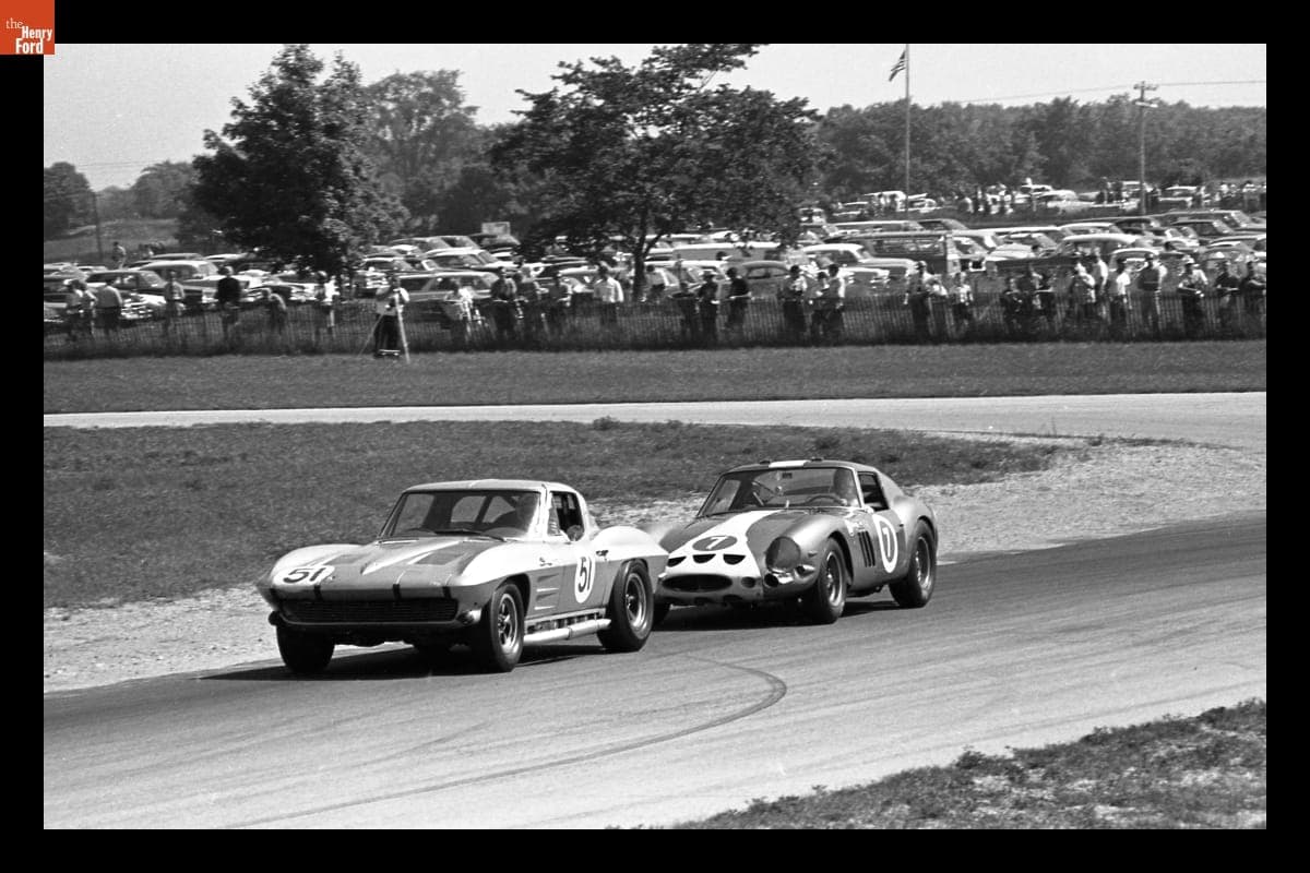 Chevrolet Corvette and Ferrari 250 GTO in the Road America 500 Race, September 1963