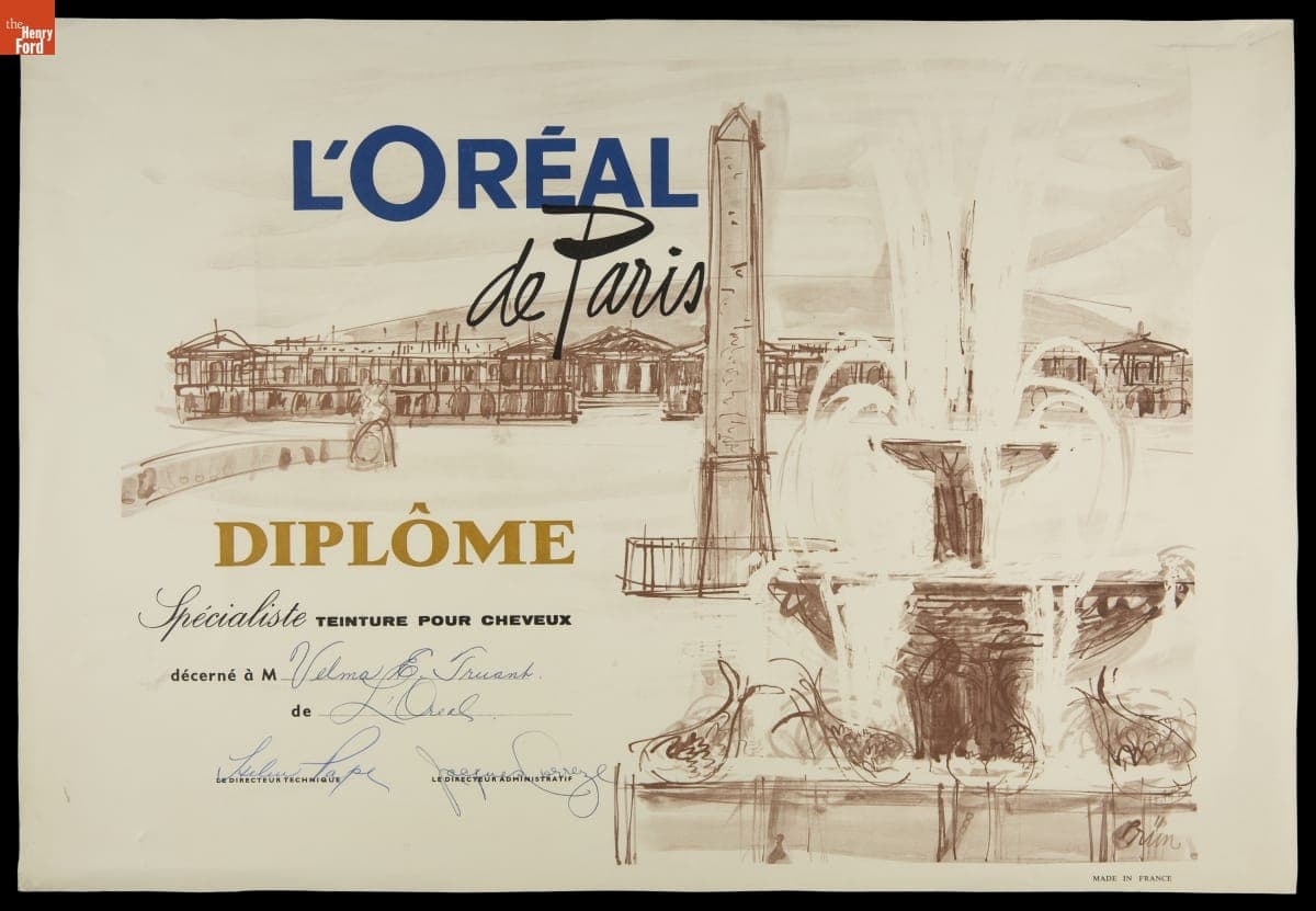 L'Oreal de Paris Diplome Specialiste Teinture Pour Cheveux Awarded to Velma E. Truant