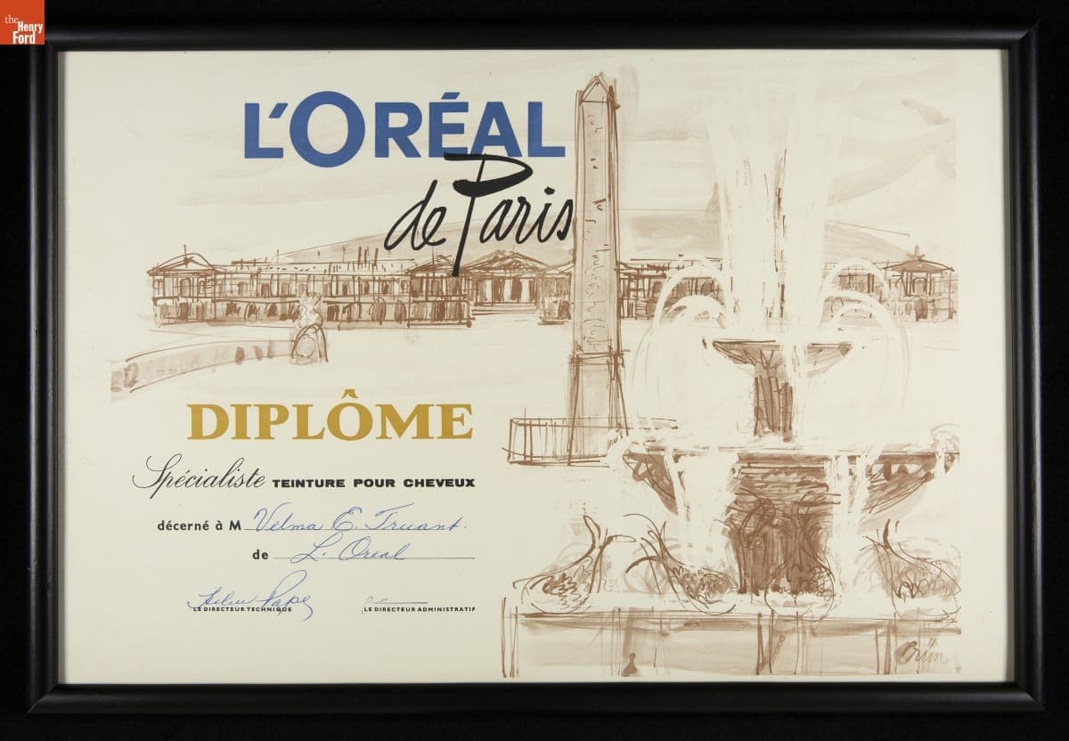 L'Oreal de Paris Diplome Specialiste Teinture Pour Cheveux Awarded to Velma E. Truant, 1961