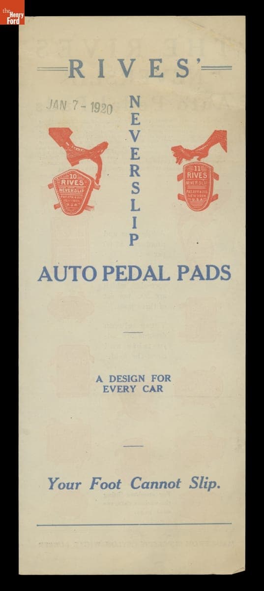 "Rives Neverslip Auto Pedal Pads," circa 1918