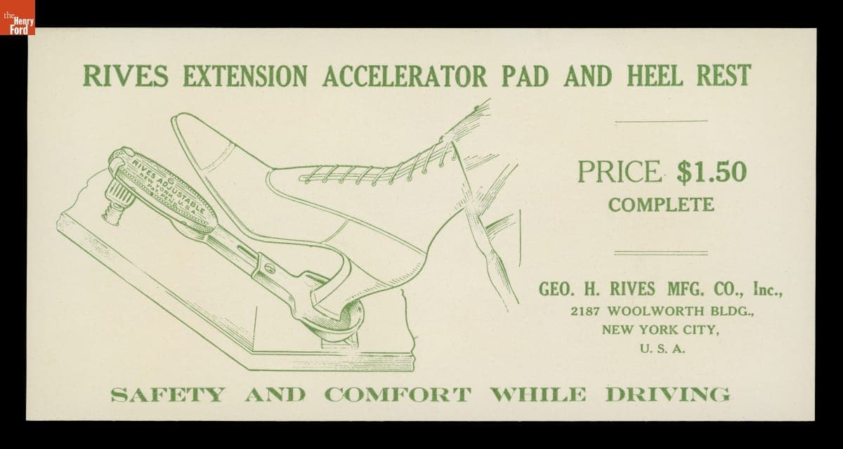 "Rives Extension Accelerator Pad and Heel Rest," circa 1918