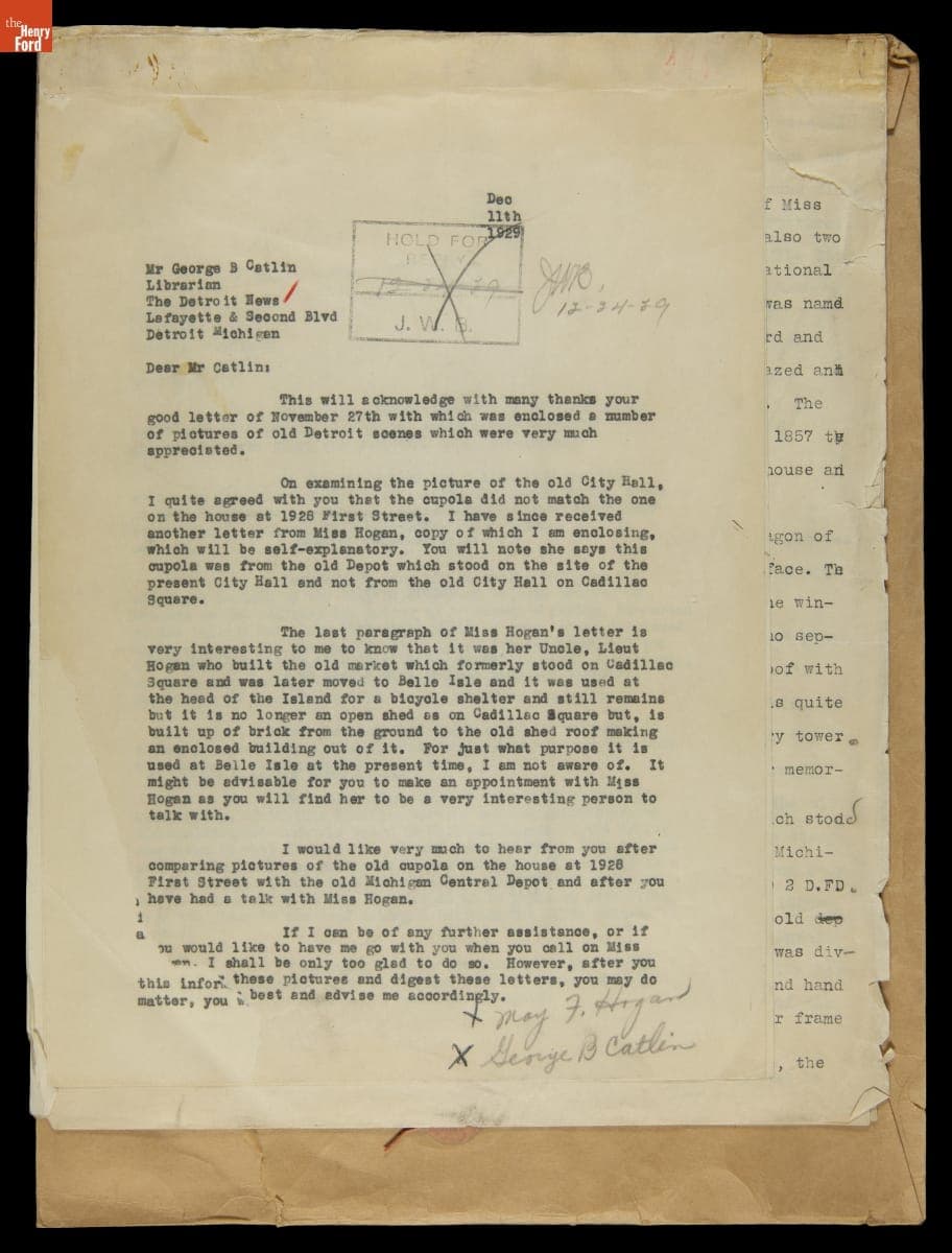 May F. Hogan, George B. Catlin and James W. Bishop Correspondence and Photographs, November-December 1929