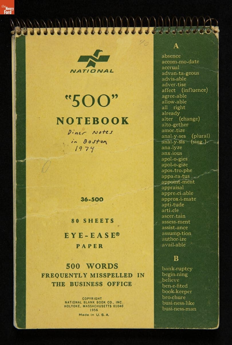 "Diner Notes in Boston, 1974"