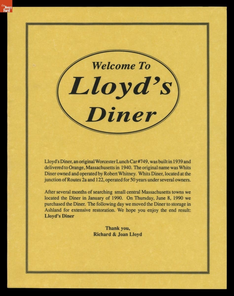 Lloyd's Diner Menu, March 1994