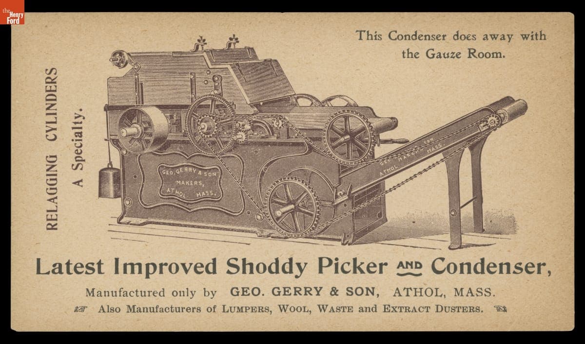"Latest Improved Shoddy Picker and Condenser," 1870-1890