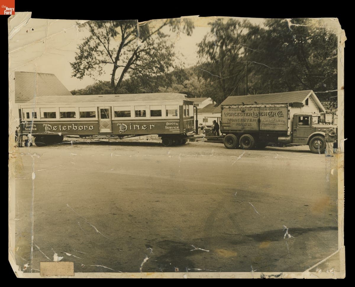 Peterboro Diner being Delivered by Worcester Lunch Car Company Diner Mover Arthur LaFleur, 1950