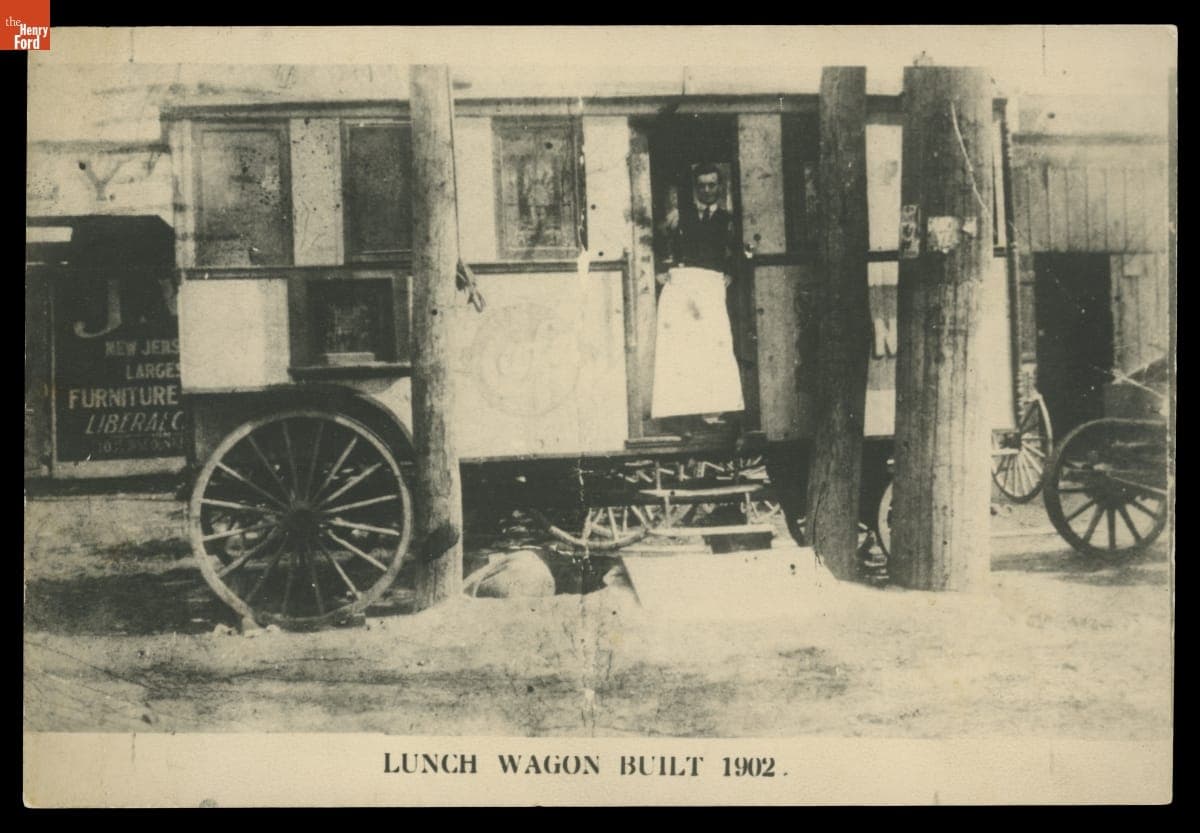 E. Conlon on Steps of His 1902 Lunch Wagon, North Bergen, New Jersey