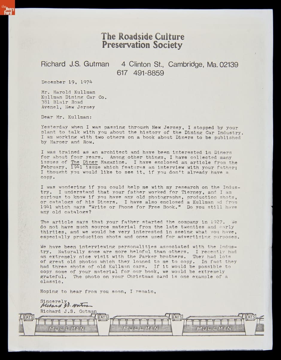 Letter from Richard J.S. Gutman to Harold Kullman, December 19, 1974