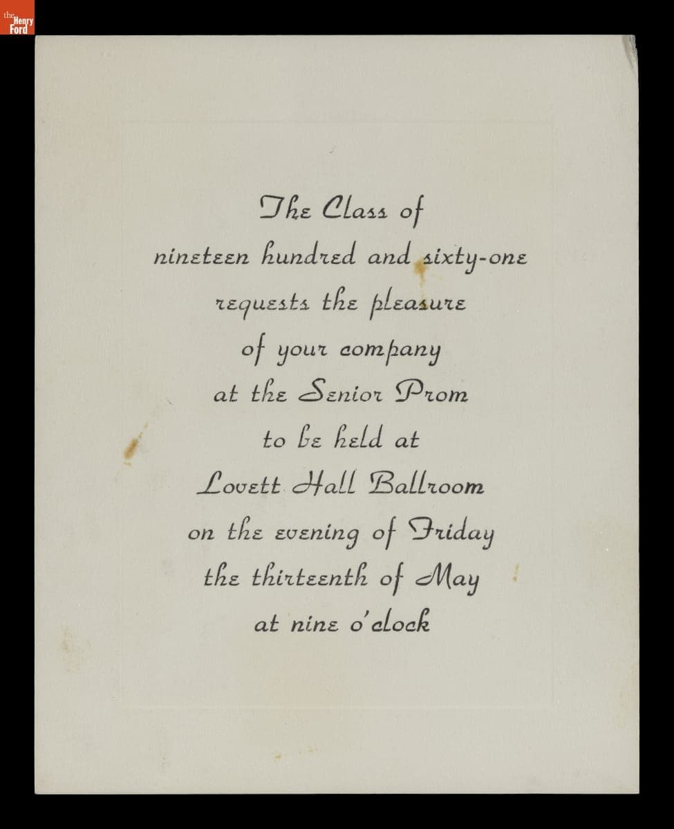 Redford Union High School Senior Prom Invitation, May 13, 1960