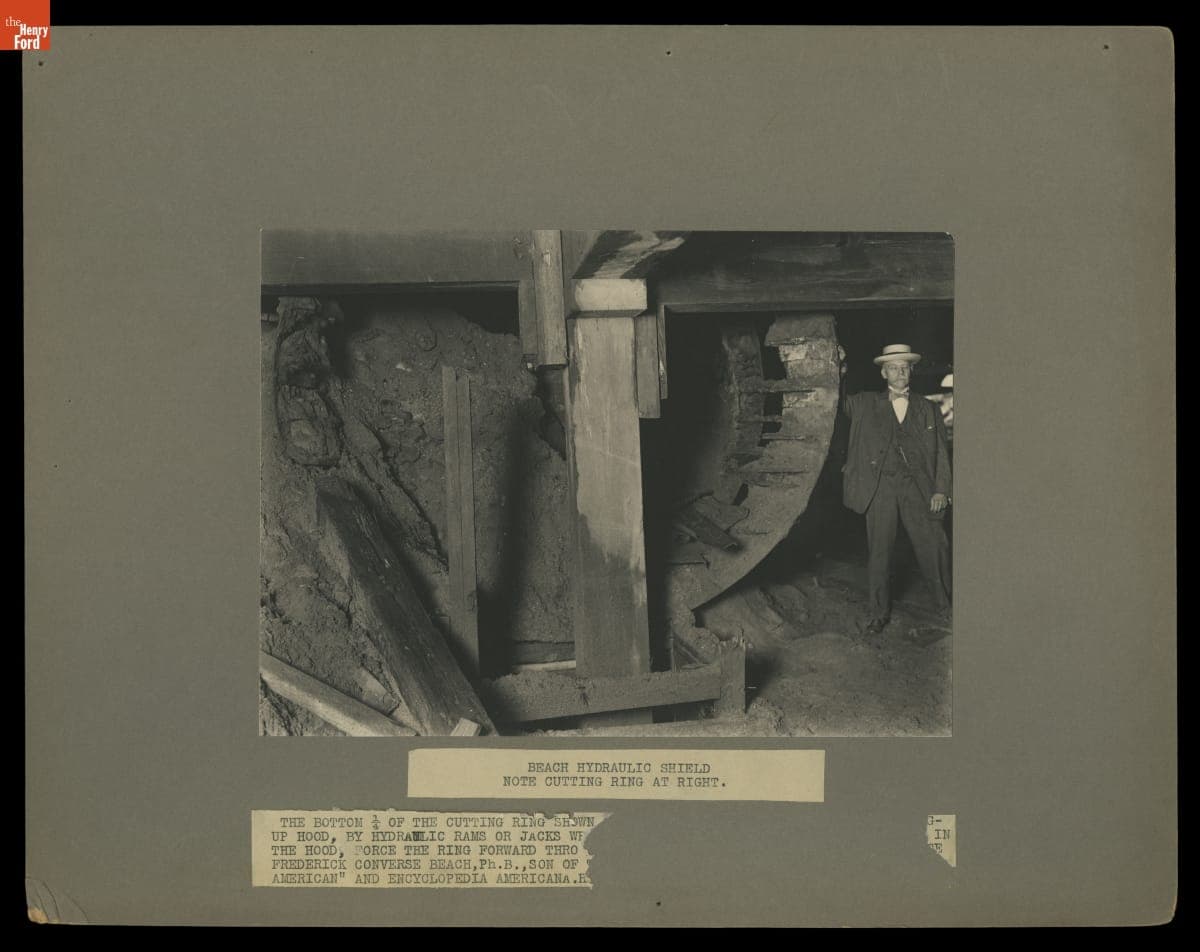 Frederick Converse Beach with the Beach Hydraulic Shield in the Pneumatic Transit Tunnel, 1912