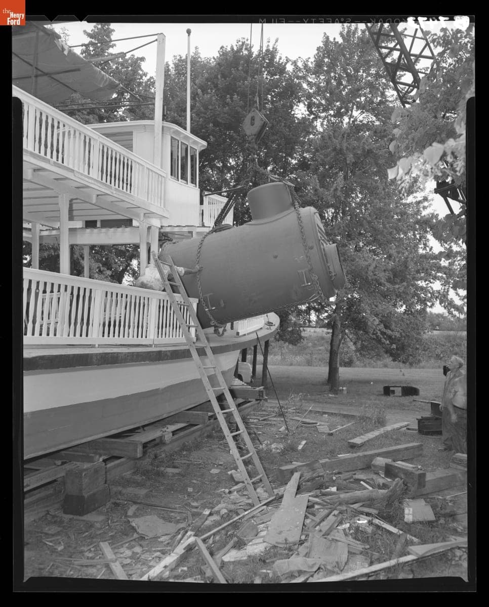Installing New Boiler in "Suwanee" Steamboat, July 1954