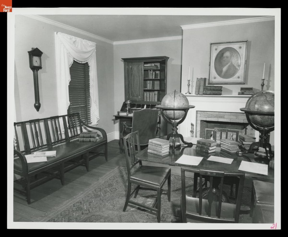 After Exhibit Installation in the Second Floor Study of Noah Webster Home in Greenfield Village, April 1962