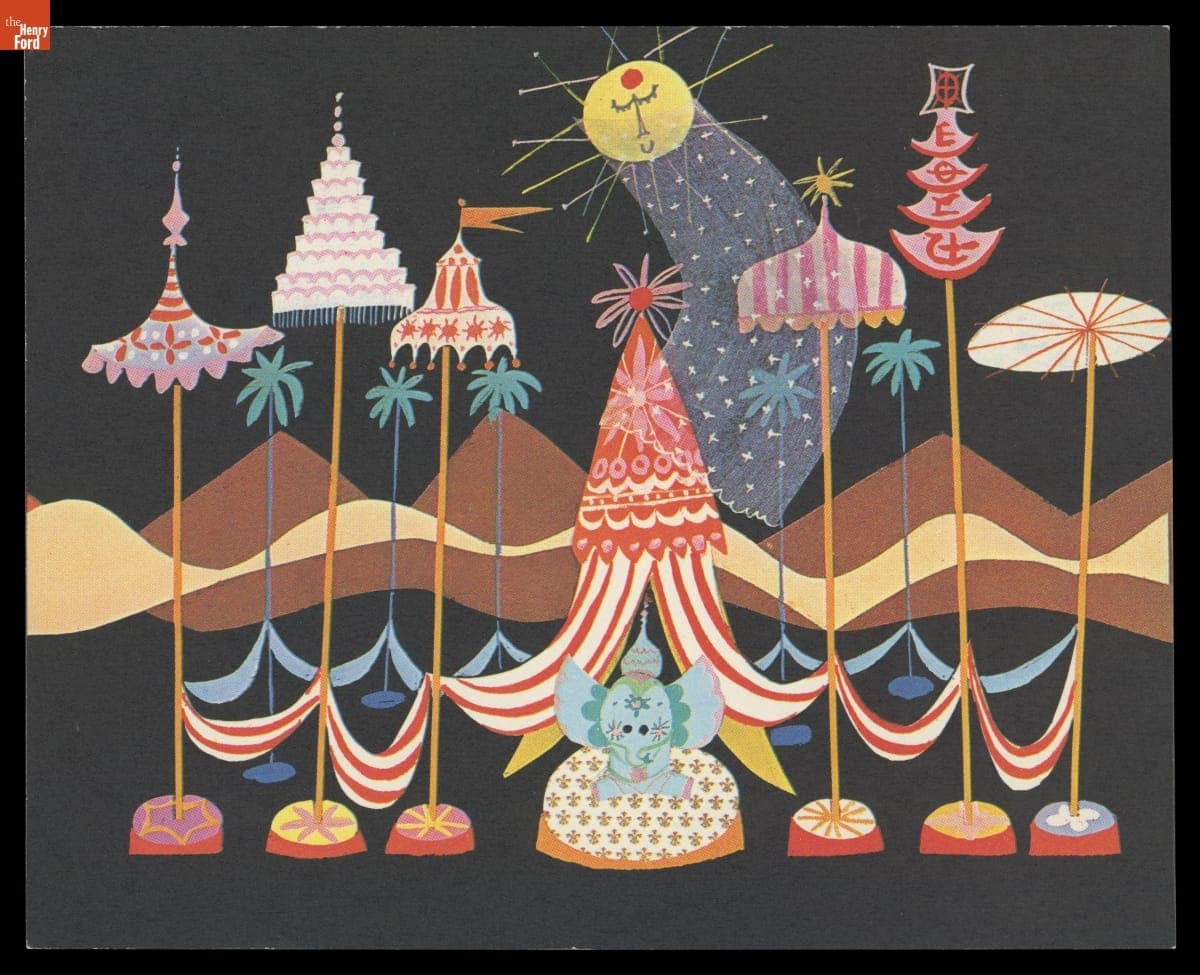 Asian Pagodas Design by Mary Blair for Walt Disney's "It's a Small World," New York World's Fair, 1964-1965