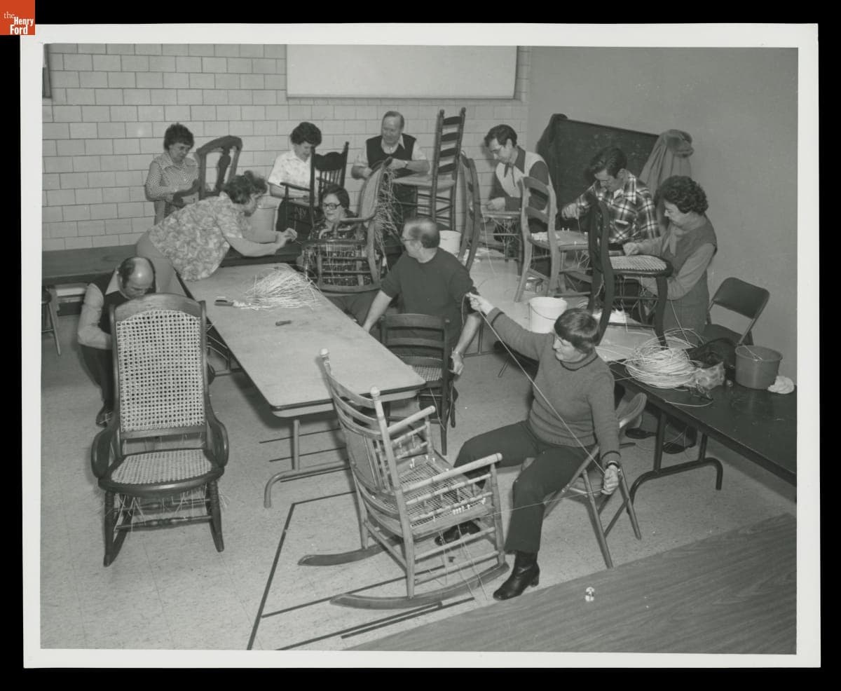 Chair-Caning Class in Lovett Hall, February 1978