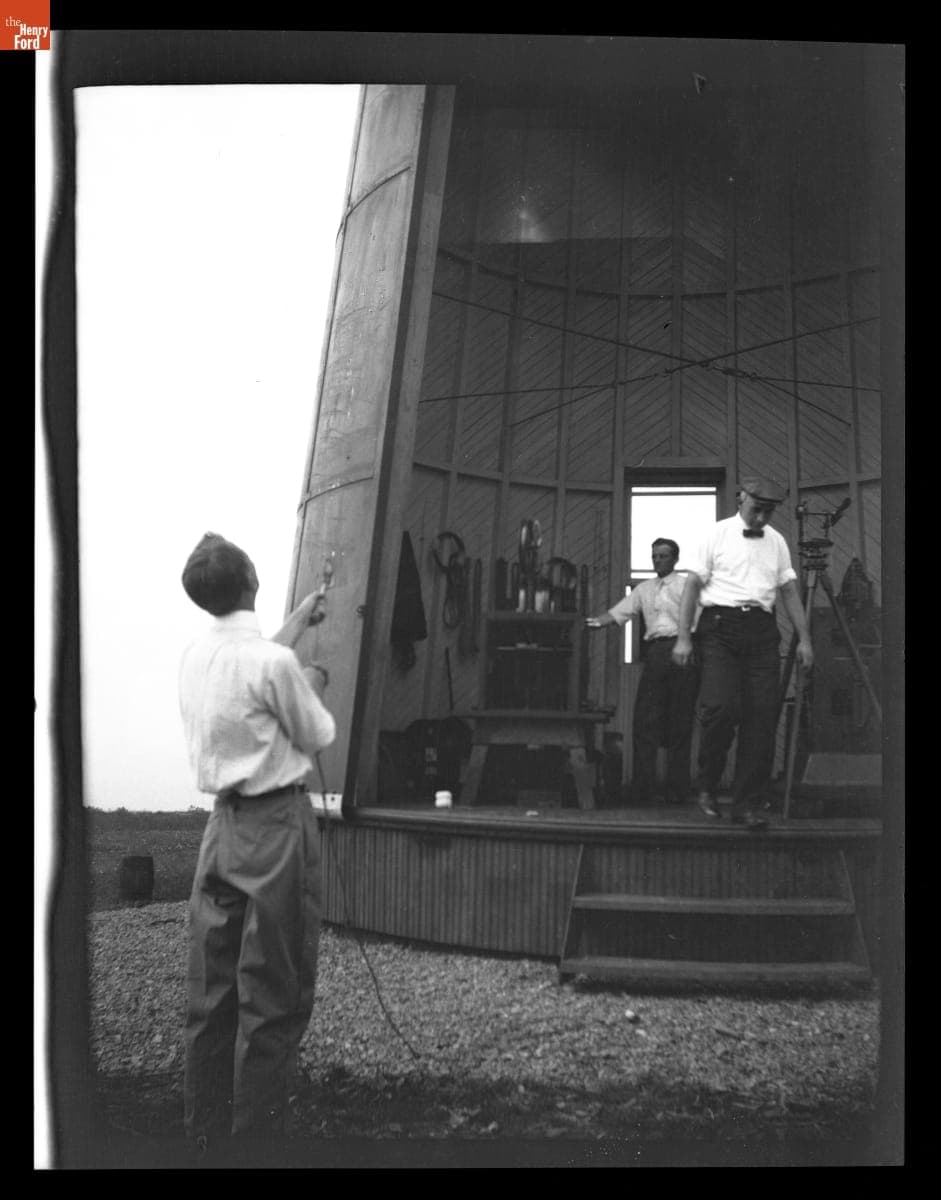 Man Opening Door of Equipment Building, 1915-1930