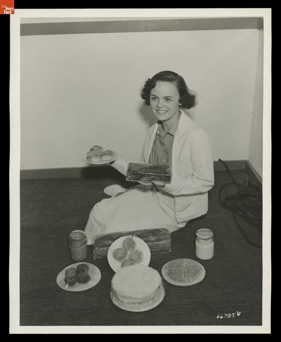 Woman Displaying Products Made from Soybeans at the Michigan State Fair, September 10, 1936