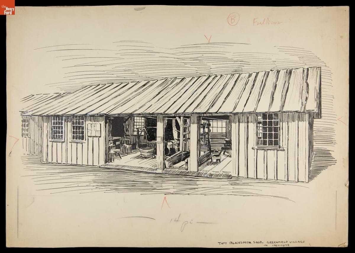 Caleb Taft Blacksmith Shop in Henry Ford Museum, circa 1934