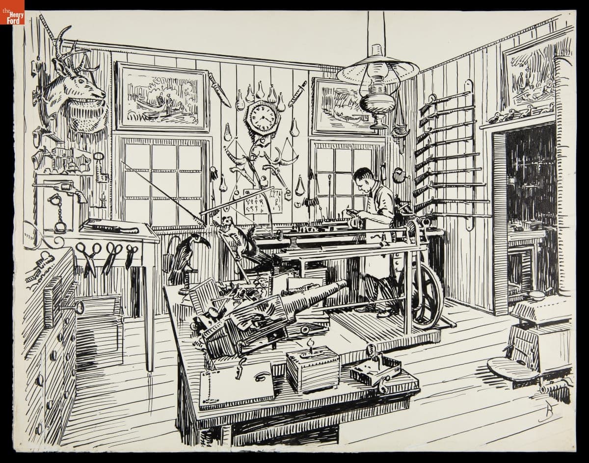 Gun and Locksmith Shop in Henry Ford Museum "Street of Shops" Exhibit, circa 1941