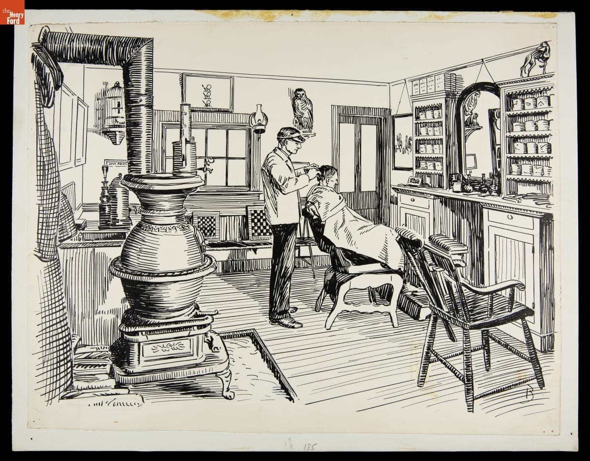 Barber Shop in Henry Ford Museum "Street of Shops" Exhibit, circa 1941