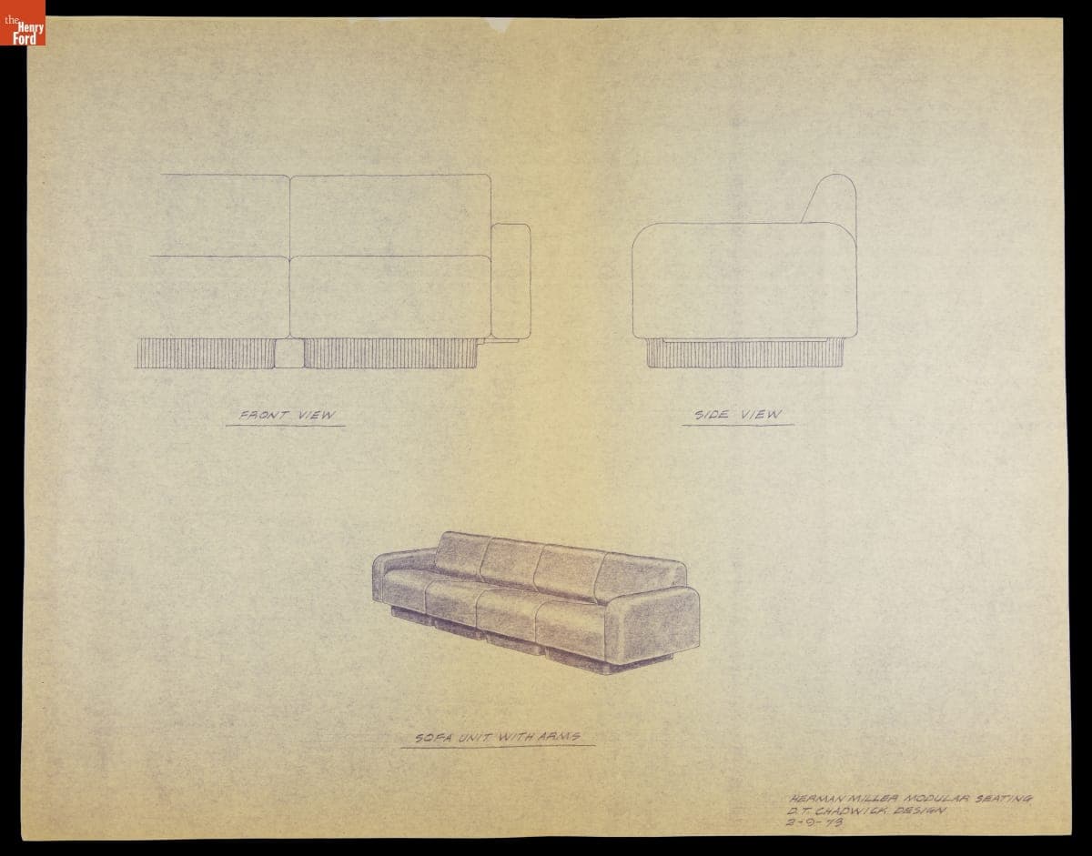 Herman Miller Modular Seating Design by Don Chadwick, "Sofa Unit With Arms," February 9, 1973