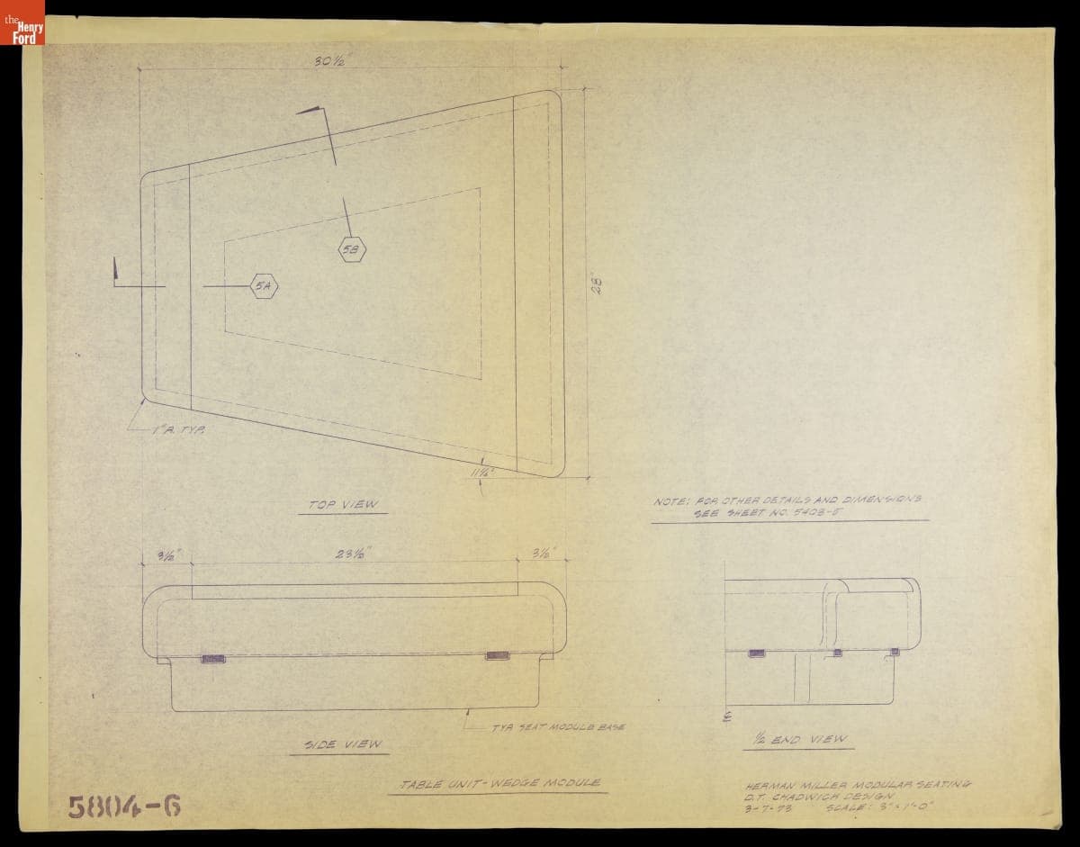 Herman Miller Modular Seating Design by Don Chadwick, "Table Unit-Wedge Module," March 7, 1973