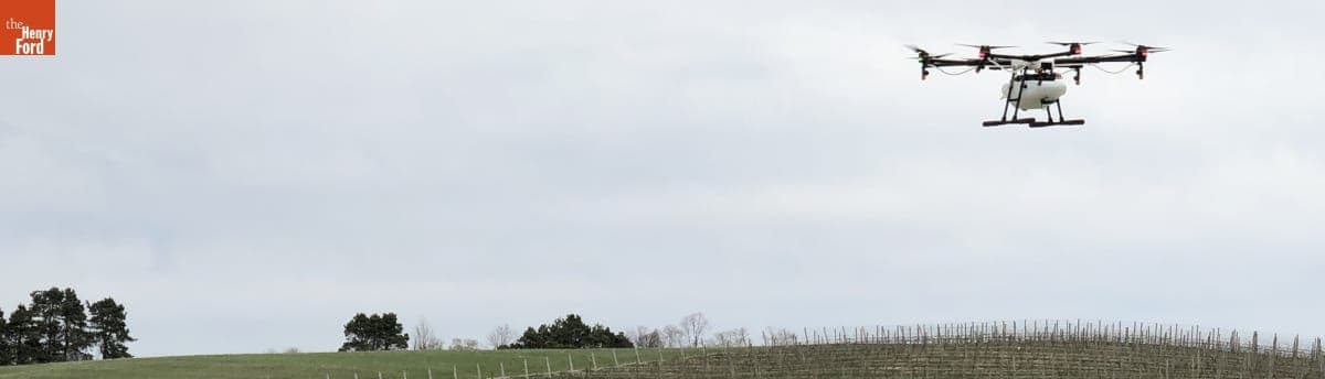 "Agras MG-1" Drone in Flight over Vineyard